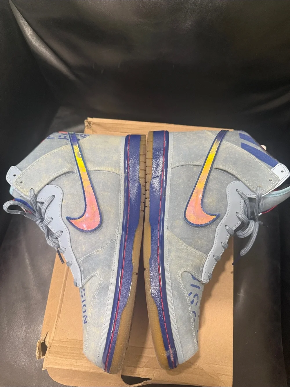 Nike Men’s Light Blue and Blue Dunk High Premium Sneakers - Picture 3 of 4